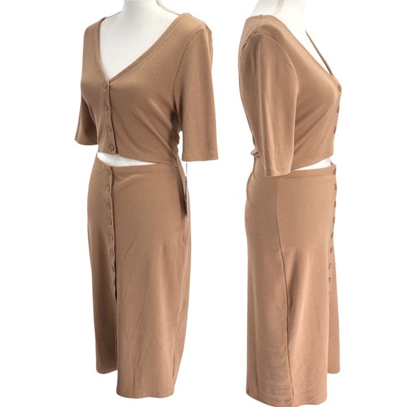 7 For All Mankind NEW Womens Size Large Stretchy Rib-Knit Cut-Out Midi Dress - Picture 5 of 7